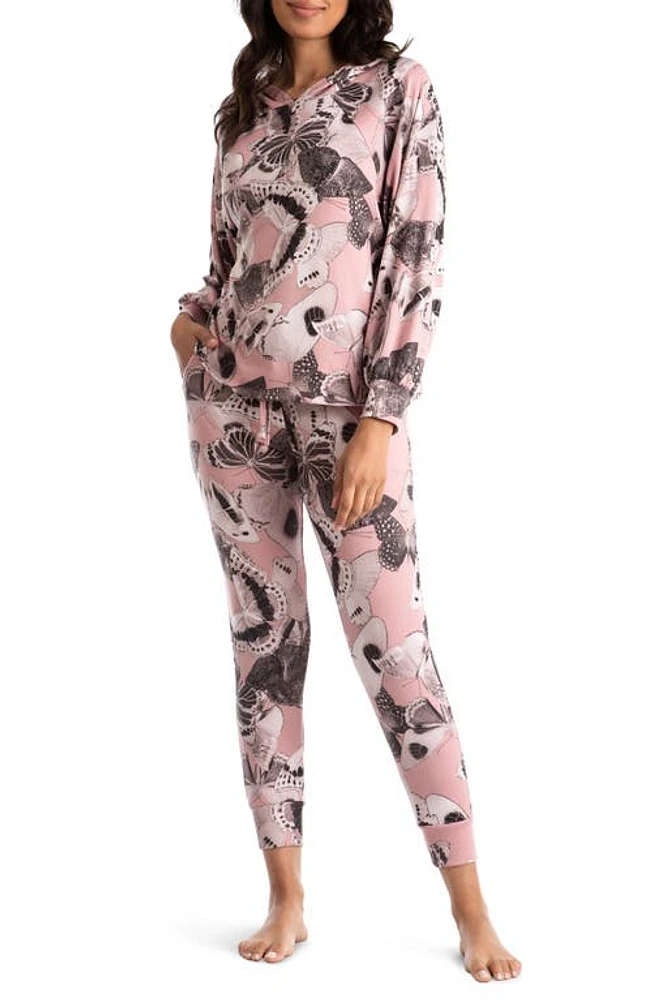 Midnight Bakery Juno Butterfly Hooded Top & Joggers Lounge Set in Pink at Nordstrom, Size X-Large