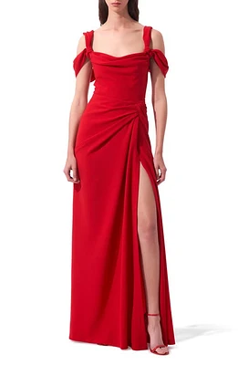 Carolina Herrera Drape Neck Crepe Gown Lacquer Red at Nordstrom,