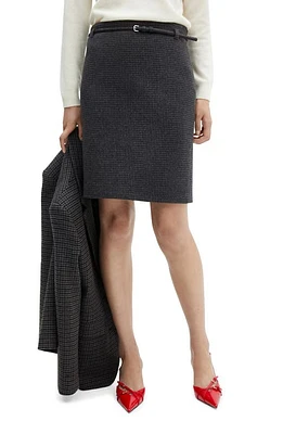 MANGO Belted Houndstooth Wool Blend Pencil Skirt in Grey at Nordstrom, Size 8