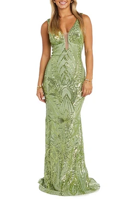 Morgan & Co. Sequin Embellished Column Gown Lime at Nordstrom,