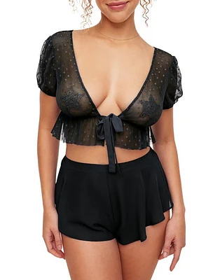 Adore Me Lindy Crop Top & Short Set Lingerie Black at Nordstrom,