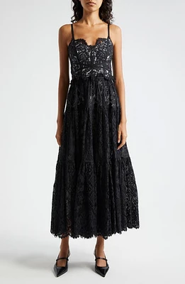 Cinq à Sept Lana Tiered Cotton Blend Lace Dress Black/Ivory at Nordstrom,