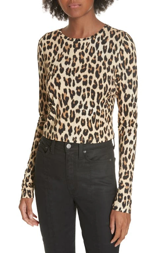 Alice + Olivia Delaina Leopard Print Crop Top Textured at Nordstrom,