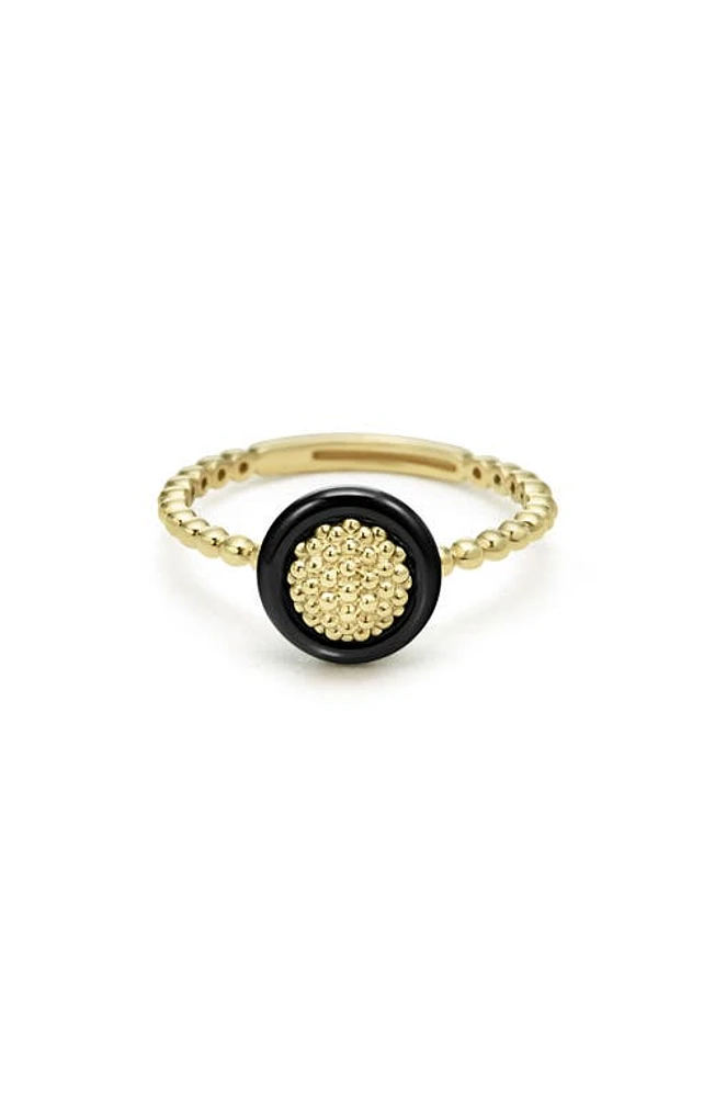 LAGOS Meridian 18K Gold Caviar & Black Ceramic Ring at Nordstrom, Size 7