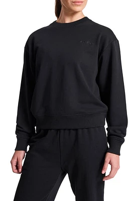 BANDIER Embroidered Logo Crewneck Terry Sweatshirt Black at Nordstrom,