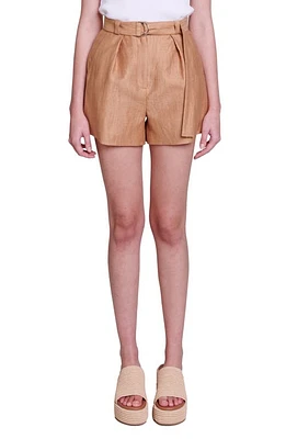 maje Iostan Belted Linen Blend Shorts Brown at Nordstrom,