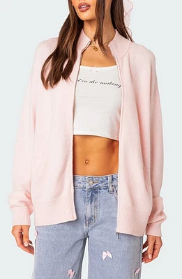 EDIKTED Montie Oversize Double Zip Cardigan Light-Pink at Nordstrom,