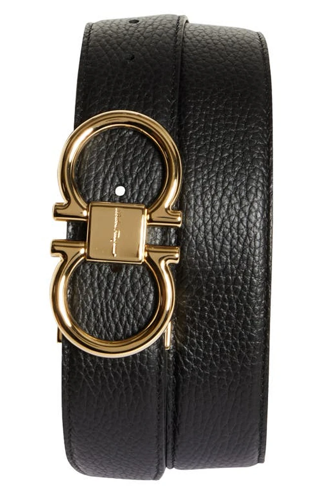 FERRAGAMO Reversible Double Gancini Leather Belt Nero Cocoa Brown at Nordstrom, Eu