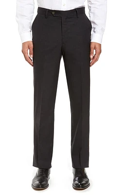 Berle Flat Front Stretch Solid Wool Trousers Charcoal at Nordstrom,