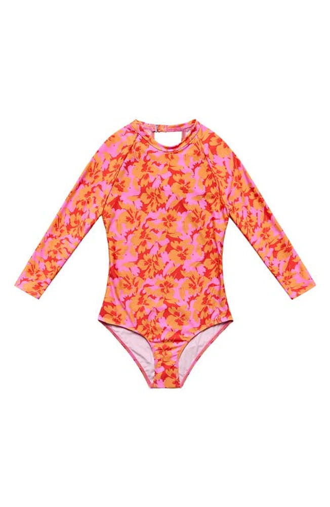 Beach Lingo Delia Delight Cutout Long Sleeve One-Piece Swimsuit Orange at Nordstrom,