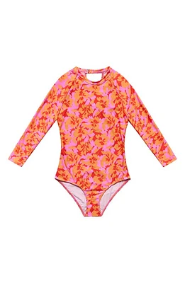 Beach Lingo Delia Delight Cutout Long Sleeve One-Piece Swimsuit Orange at Nordstrom,