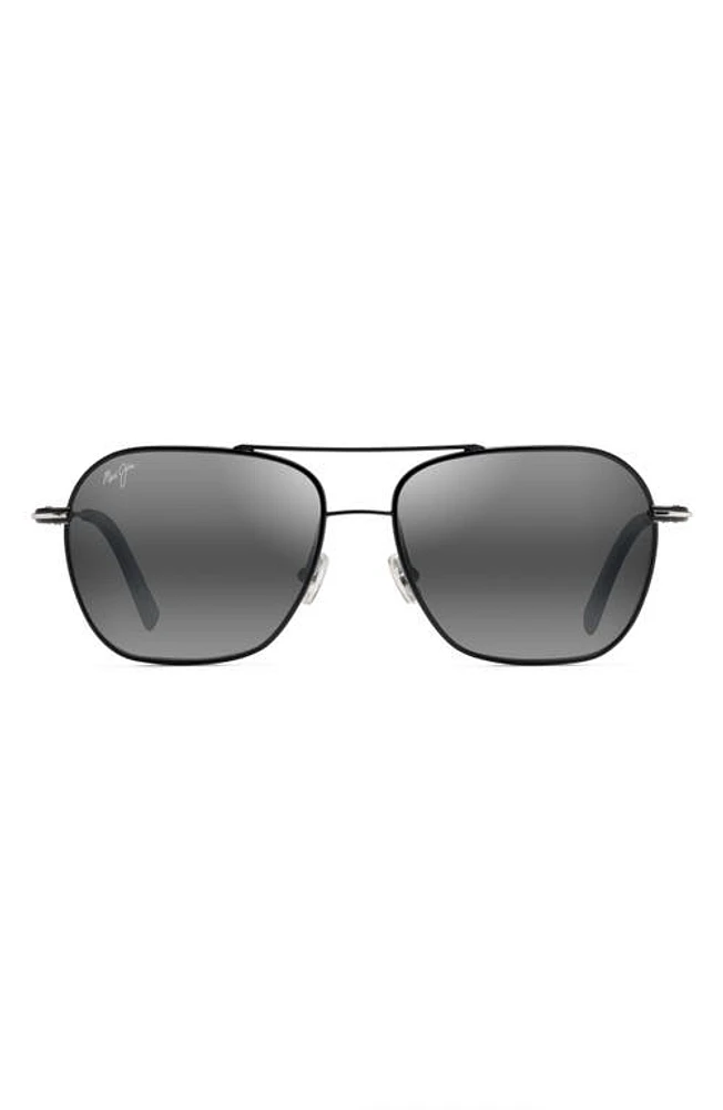 Maui Jim Mano 57mm Polarized Aviator Sunglasses in Black With Silver at Nordstrom