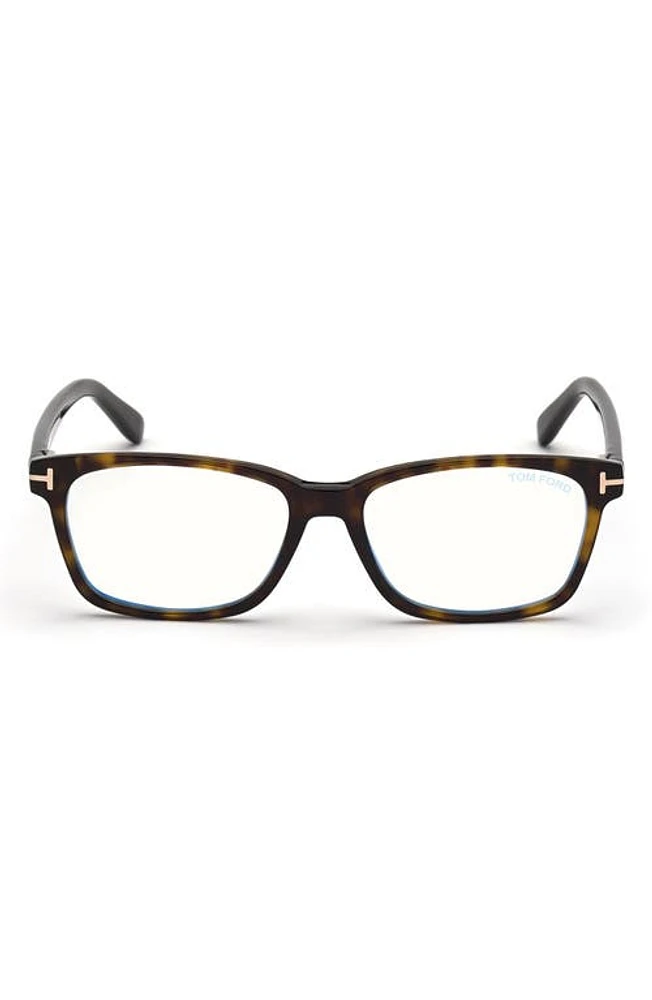 TOM FORD 51mm Rectangular Blue Light Blocking Glasses in Shiny Black /Gradient Smoke at Nordstrom