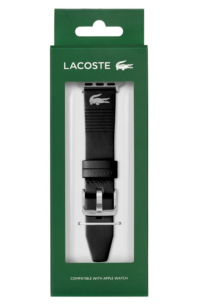 Lacoste Striping Leather Apple Watch Watchband in Black at Nordstrom, Size 42Mm