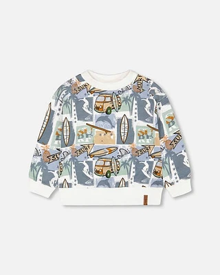 Deux Par Deux Boy's French Terry Sweatshirt Printed Surf And Caravan at Nordstrom