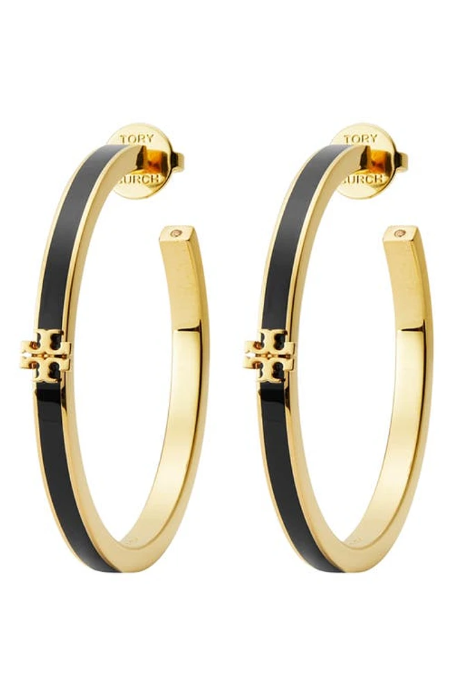 Tory Burch Kira Enamel Hoop Earrings in Tory Gold /Black at Nordstrom