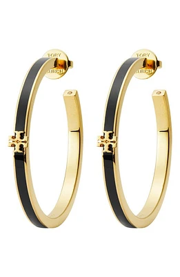 Tory Burch Kira Enamel Hoop Earrings in Tory Gold /Black at Nordstrom