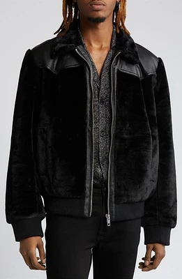 ASOS DESIGN Faux Fur & Leather Harrington Jacket Black at Nordstrom,