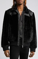 ASOS DESIGN Faux Fur & Leather Harrington Jacket Black at Nordstrom,