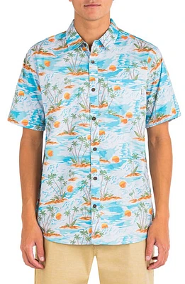 Hurley Organic Wedge Short Sleeve Button-Up Shirt in Light Blue at Nordstrom, Size Large