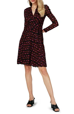 DVF Brenda Long Sleeve Mesh Wrap Dress Heart Leaves Black at Nordstrom,