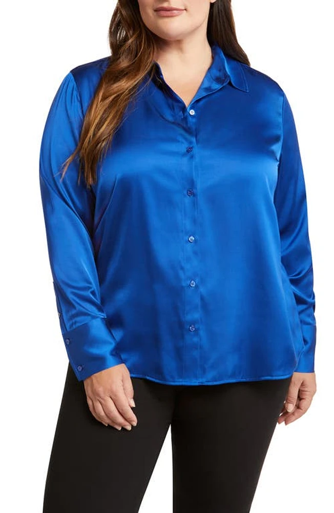 Nordstrom Satin Shirt Blue Surf at Nordstrom,