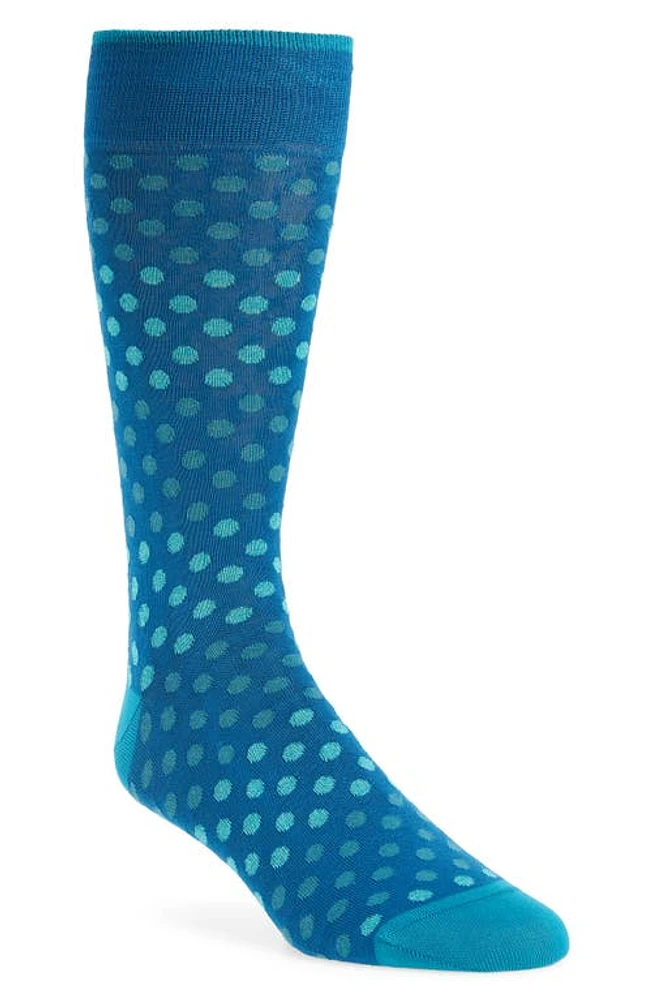 Bugatchi Dot Pattern Cotton Blend Dress Socks in Peacock at Nordstrom