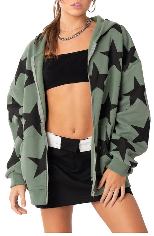 EDIKTED Star at Me Oversize Hoodie Olive Nordstrom,