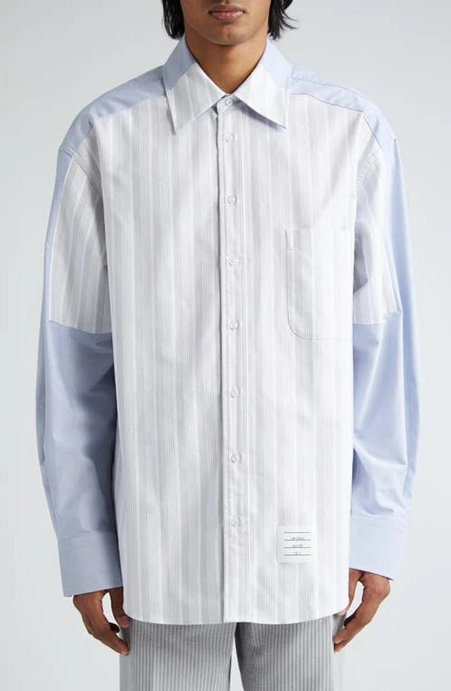 Thom Browne Oversize Paneled Cotton Button-Up Shirt Light Blue at Nordstrom,