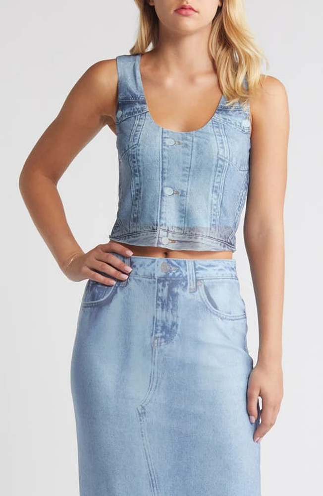 SOMETHING NEW Denise Crop Tank Top Light Blue Aopdenise Print at Nordstrom,