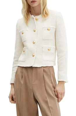 MANGO Pocket Tweed Jacket Ecru at Nordstrom,