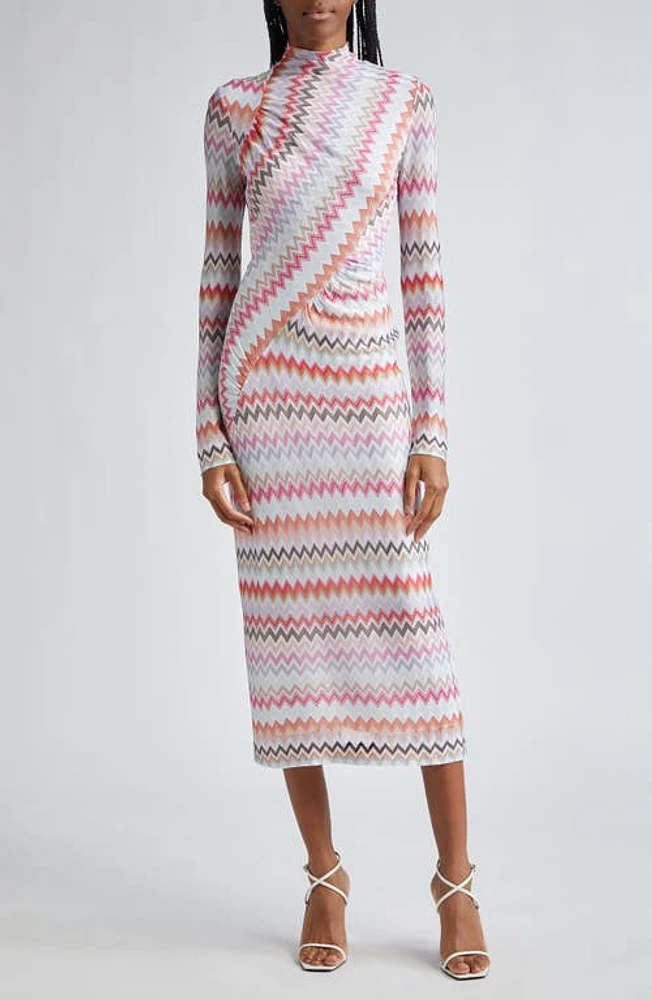 Missoni Asymmetric Long Sleeve Chevron Knit Dress Black/Light Tones Multicolor at Nordstrom, Us