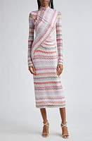 Missoni Asymmetric Long Sleeve Chevron Knit Dress Black/Light Tones Multicolor at Nordstrom, Us