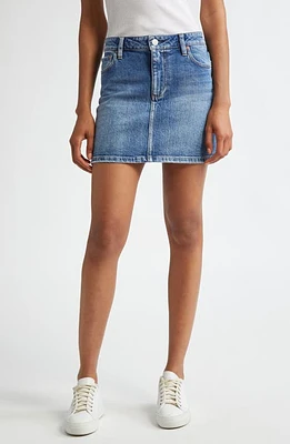 Alice + Olivia Joss Buckle Back Denim Miniskirt Nora Ultra Light Blue at Nordstrom,