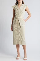 PAIGE Jaxsyn Cap Sleeve Denim Midi Shirtdress Vintage Warm Sand at Nordstrom,