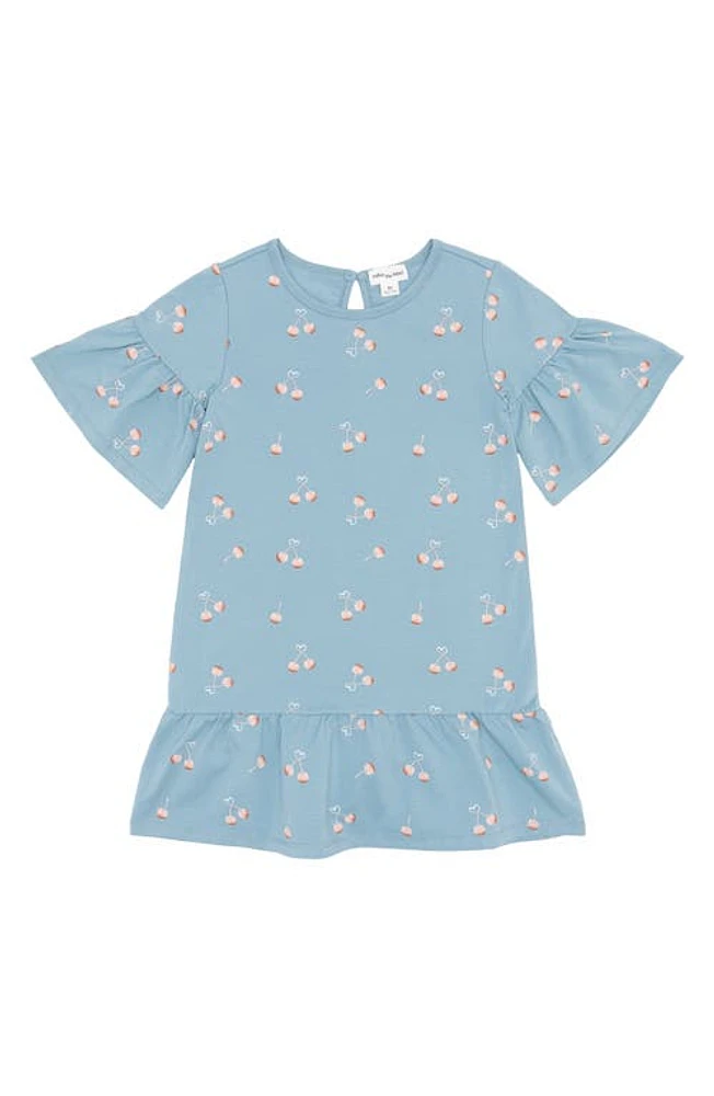 MILES THE LABEL Kids' Cherry Print Stretch Organic Cotton Dress in 601 Light Blue at Nordstrom, Size 6X