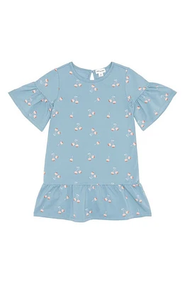 MILES THE LABEL Kids' Cherry Print Stretch Organic Cotton Dress in 601 Light Blue at Nordstrom, Size 6X