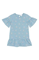 MILES THE LABEL Kids' Cherry Print Stretch Organic Cotton Dress in 601 Light Blue at Nordstrom, Size 6X