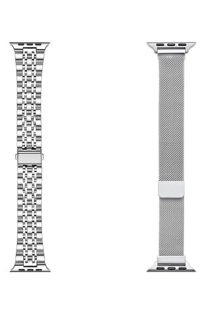 The Posh Tech 2-Pack Stainless Steel Apple Watch Watchbands in Silver /Silver at Nordstrom