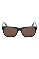 TOM FORD Giulio 57mm Geometric Sunglasses in Shiny Black /Brown at Nordstrom