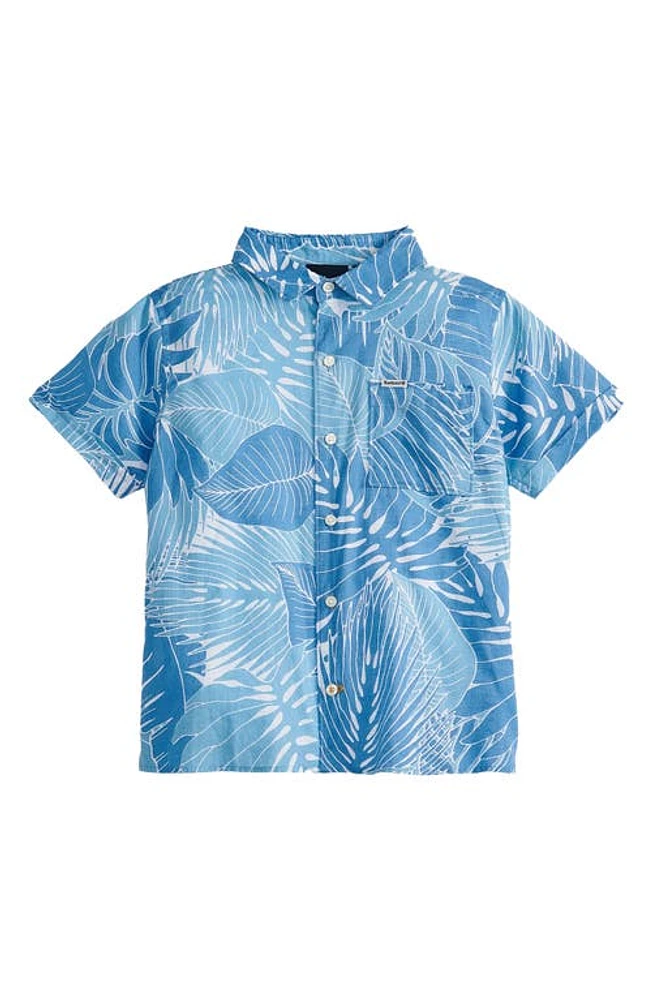 Barbour Kids' Cornwall Leaf Print Short Sleeve Button-Up Shirt Blue at Nordstrom