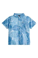 Barbour Kids' Cornwall Leaf Print Short Sleeve Button-Up Shirt Blue at Nordstrom