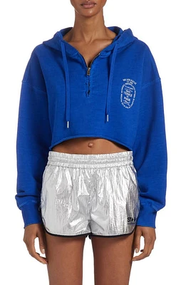 Golden Goose Crop Cotton French Terry Logo Graphic Hoodie Mazarine Blue/Heritage White at Nordstrom,