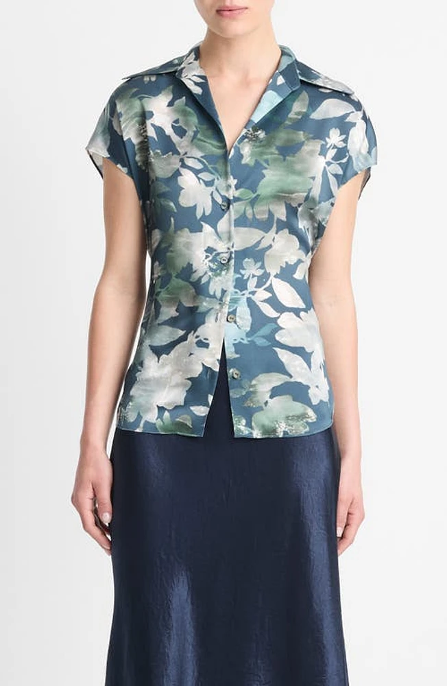 Vince Shimmer Lake Button-Up Shirt Deep Sea at Nordstrom,