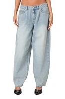 EDIKTED Baggy Low Rise Raw Hem Balloon Leg Jeans Light-Blue at Nordstrom,