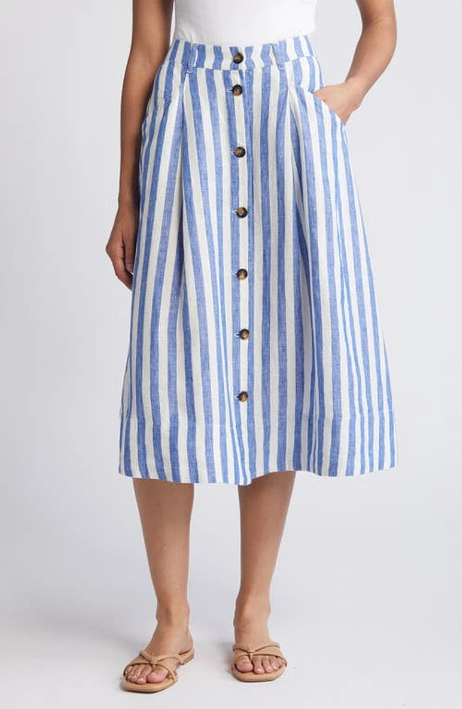 Boden Petra Linen Midi Skirt in Cobalt Woven Stripe at Nordstrom, Size 8