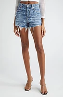 Alexander Wang Bite Newsprint Logo Cutoff Denim Shorts Vintage Medium Indigo at Nordstrom,