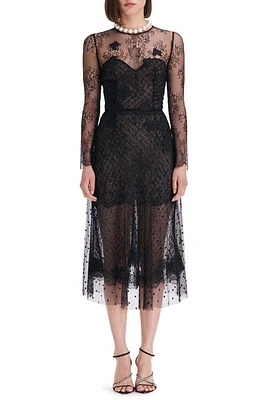 Oscar de la Renta Point d'Esprit Long Sleeve Tulle & Lace Cocktail Dress Black at Nordstrom,