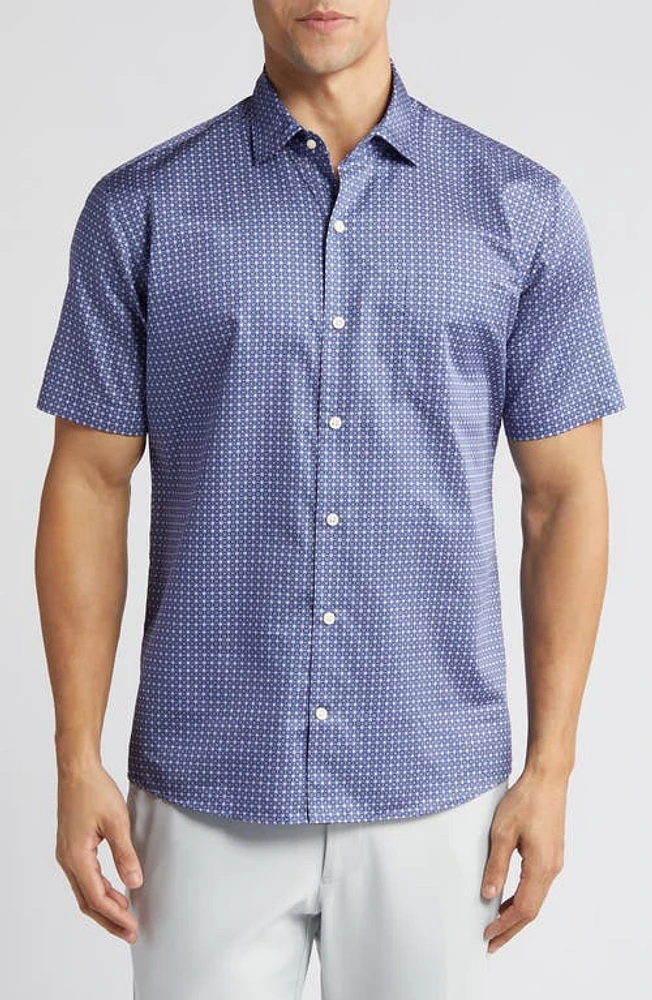 Peter Millar Oskar Crown Foulard Print Short Sleeve Cotton Button-Up Shirt Palmer Pink at Nordstrom,