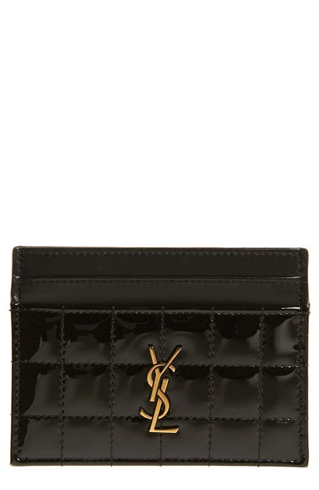 Saint Laurent Cassandre Quilted Patent Leather Card Case in Nero at Nordstrom